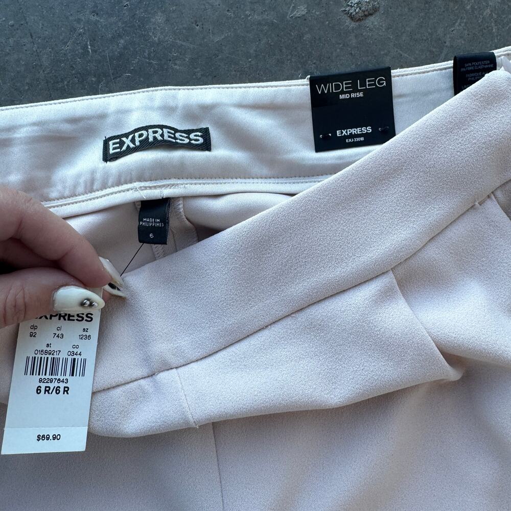 Vintage Y2k Express Wide Leg Flare Mid Rise 6 Regular Pale Pink Dress Slacks NWT - Picture 3 of 5